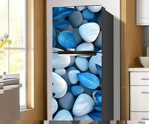 Image of DesignDecor Vinyl 3D Flower Fridge Sticker, 24x60 cm, Marble Texture, Double Door Refrigerator (Blue)