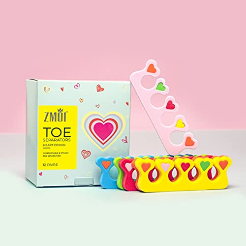 Premium Colorful Heart Toe Separators - Cute Design For Kids - Super Soft, Durable 24 Pieces Zmoi #TOP3