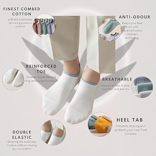 Image of Pack of 8 Men and Women summer breathable Socks - Soft Cotton, Breathable & Anti-Slip Liner Socks | Lightweight for Sneakers, Casual & Office Shoes