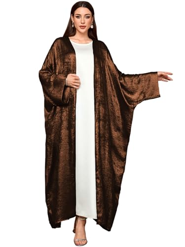MedeShe Shiny Party Abaya Ramadan Eid Batwing Open Kimono Dubai Muslim Damen Abayas For Women Kaftan Dress Islamic Clothing (Coffee, One Size)