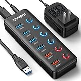 Powered USB Hub, Wenter 6-Port USB 3.0 Hub Splitter (4 USB 3.0 Data Ports + 2 QC 3.0 Fast Charging...