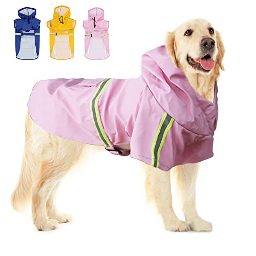 meioro Dog Raincoat Hooded Rain Jacket,Waterproof Pet Slicker Poncho with Reflective Strip,Lightweight Adjustable Puppy Rain Coat for Small Medium Large Dogs