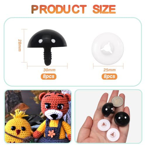 TOAOB 8 PCS 30 mm Large Safety Eyes for Crochet Dolls Eyes Crochet Eyes Plastic with Washers Amigurumi Doll Making DIY Craft Plush Animals - Image 2