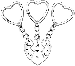 HULALA 3 PCS Mum Big Little Sis Set Keyring Heart to Heart Puzzle Women Engraved Keychain for Mother Daughter Birthday Christmas Family Gifts