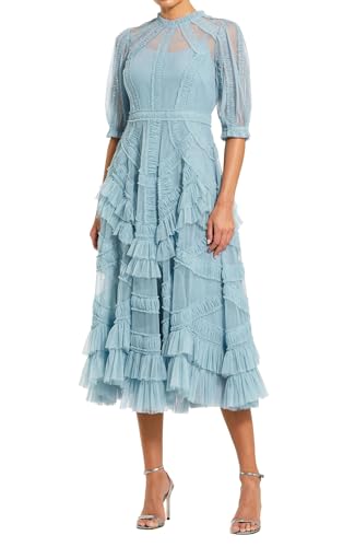 Mac Duggal Women’s Mesh High Neck Midi Dress, French Blue, Size 4
