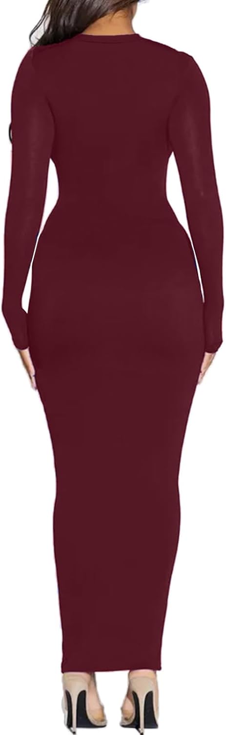 Women's Long Sleeve Bodycon Dress - Maxi Casual Fall Club Party Long Tight Pencil Dresses - Image 6