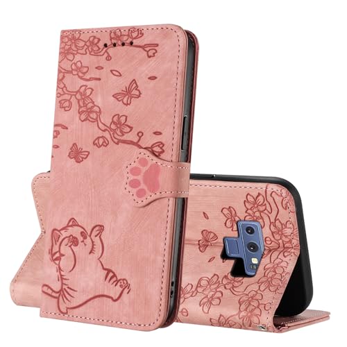 Netany Kompatibel mit Samsung Galaxy Note 9, Flip Protection Handyhülle, Mit Karten Steckfächern und Horizontale Standfunktion Magnetverschlüsse für Samsung Note 9 (Rosa)