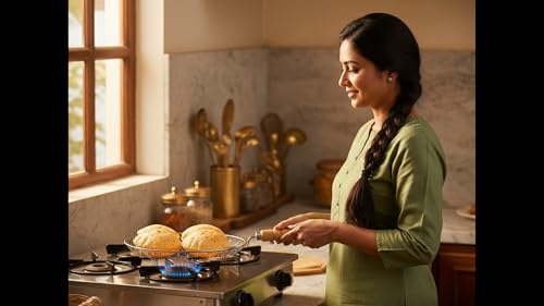 Image of Phulka Grill Roaster for Gas Stove, Grill Tawa Jali for Kitchen Cooking, Roti Basket Pulka Pan Roaster Grill with Wood Handle, Papad Jali, Jali Brinjal Roaster (Heavy Steel Wire)