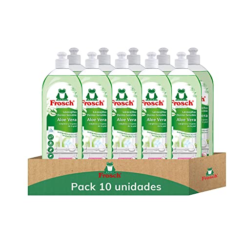 Frosch Lavavajillas a Mano Líquido Loción Ecológico Aloe Vera, Dermo-sensible, Limpieza eficaz y protege la piel - Pack de 10 ud x 750 ml Cover