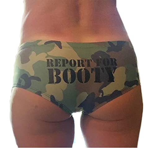 Southern Designs Report for Booty On Camo Boy Shorts - Black Logo - Great Army Wife Girlfriend Panties (Small)