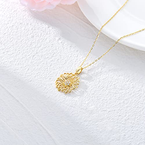 Sisgem Solid 14K Gold Sunflower Necklace For Women, Real Gold Diamond Flower Necklace Birthday Anniversary Mother'day Jewelry Gift For Mom, Wife, 16"+ 2" #TOP3