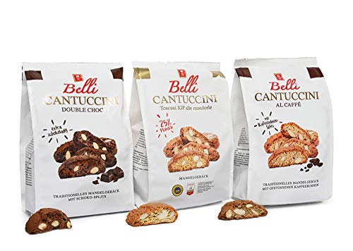 Belli Cantuccini 3er Pack (3x 250g) | Mandelgebäck aus Italien | 3x Sorten Keks-Set mit 1x alle mandorle, 1x DOUBLE CHOC, 1x AL CAFFÈ | insgesamt 750g Cover