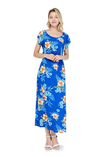 Image of Matchable Couple Hawaiian Luau Shirt or Maxi Simple Dress in Hibiscus | Sold Individually; Soft Rayon Fabric; Cap Sleeve Design; Signature Tropical Prints; Vacation Ready