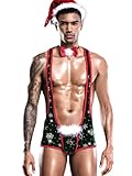 EHSUYAB Sexy Lingerie For Men, Men's Wrestling Singlet, 3 Piece Christmas Santa Claus Costume Outfit Man Male Xmas One Size Fits All Red