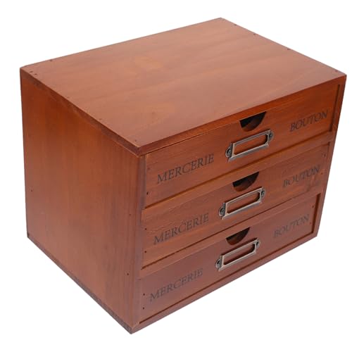 Hohopeti Caja de almacenamiento de joyas con 3 cajones de madera, organizador de maquillaje para escritorio, oficina en casa