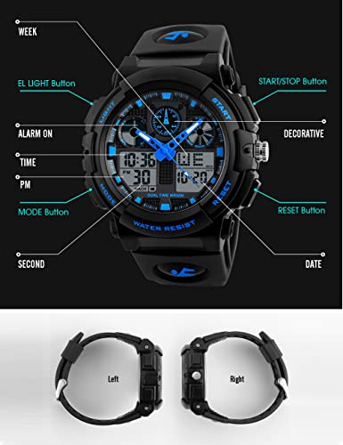 Image of PASNEW Boys' Watches - Dual Display, Large Dial Sport Watch, Black Outdoor Watch for Boys & Teens - Waterproof