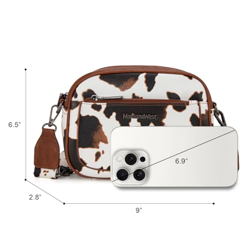 Image of Montana West Crossbody Bags for Women Cow Print Purse Triple Zip Shoulder Handbags with Wide Strap