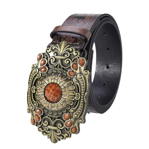 Ceinture Western en Cuir Pleine Fleur Sculpté avec Boucle Filigrane en Strass