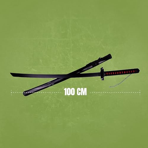 Image of OFFO Ichigo Zangetsu Katana Replica - 100cm Shikai Katana from Bleach Anime | Black Blade Zanpakuto with Chain | Cosplay, Roleplay & Display Weapon Prop for Fans & Collectors
