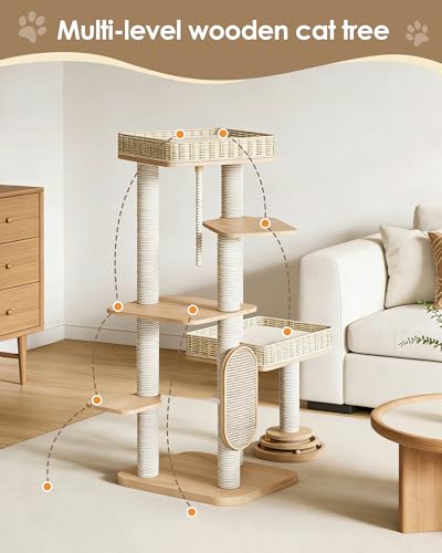 Árbol para gatos moderno de madera con rasguñador miniatura 2