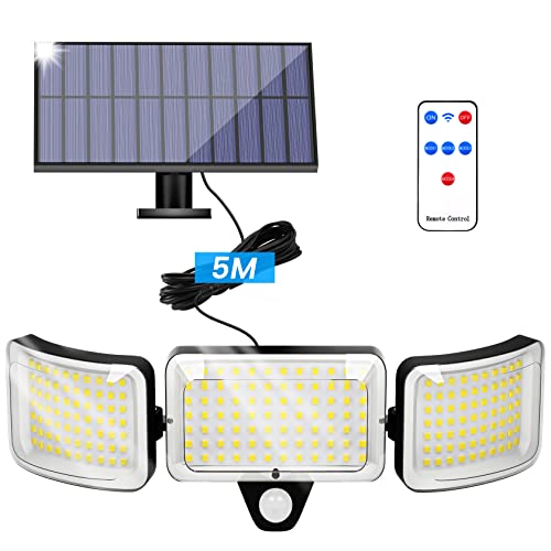 Dametay Solarlampen für Außen mit Bewegungsmelder: 224 LED Solarleuchte Aussen IP65 Wasserdichte 270° Beleuchtungswinkel 4 Modi Solar Wandleuchte für Garten mit 16.5ft Kabel Cover