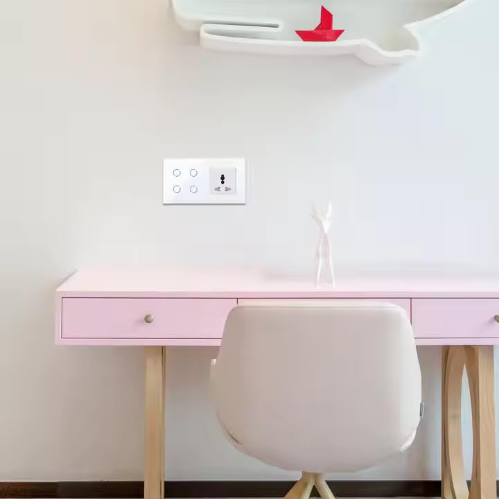 Image of QNQ SMART WiFi TOUCH SWITCH 3 SWITCHES + 1 UNIVERSAL SOCKET (10 amps each) 800 WATT /SWITCH GLASS : Elevate Your Home with Effortless Control Home Automation. fits in 4 module concealed board (WHITE)