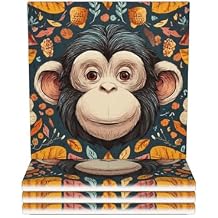Coasters for Drinks 4 PCS Ceramics Coasters with Metal Holder Drink Coaster Monkey Pattern Coaster Square Ceramics Beverage Cup Mat Heat Resistant Cup Mat for Table Home Decor