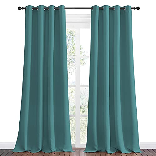 Image of NICETOWN Blackout Curtains for Kids Room - Triple Weave Microfiber Home Thermal Insulated Solid Ring Top Blackout Panels /Drapes for Bedroom(Sea Teal, Set of 2, 55 x 90 Inch)