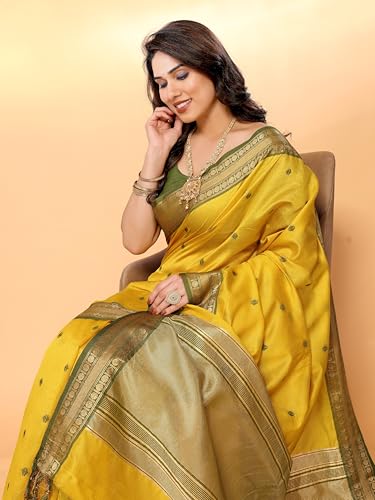 Image of Sidhidata Women's Cotton Silk Jacquard Boardered Saree With Unstitched Blouse Piece (Kalyani)