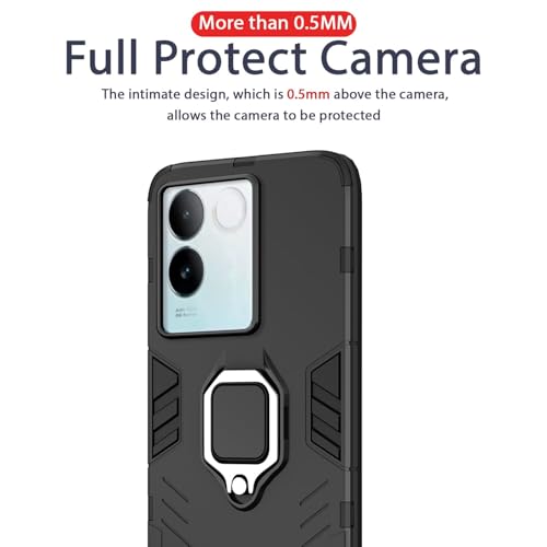 Image of Pikkme Back Cover for iQOO Z7 Pro 5G | 360 Protection | Ring Holder | Kickstand | Tough Armor Case (Black)
