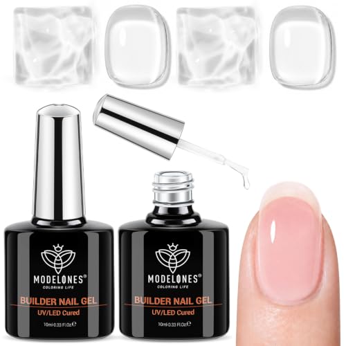 modelones Builder Nail Gel, 2 Pcs Clear Builder Nail Polish Base