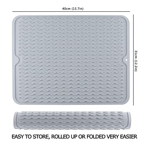 Image of Silicon Dish Drying Mat, Heat Resistant Drying Mat for Kitchen Counter, Sink,Refrigerator or Drawer liner, Large Kitchen Drying Mat (12 inch x 16 inch, GREY)