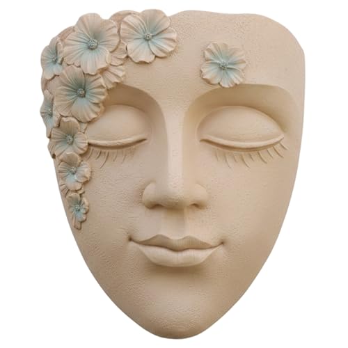 Pot de fleurs mural visage intérieur cache-pot résine kaki brodé - 8