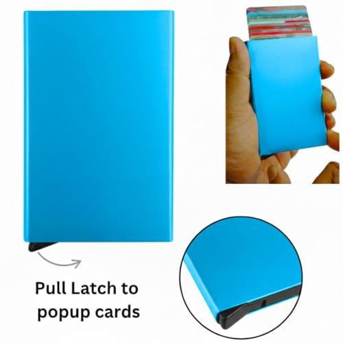 Image of Bracevor 10 Slot popup Aluminium Metal Card Holder Wallet | RFID Blocking | for Men & Women | Credit & Debit Cards - Blue
