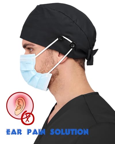 Image of 2 Pcs Satin Lined Scrub Cap Nurse Hats for Women Men 4 Buttons