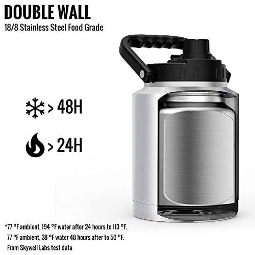 Skywell Insulated Water Bottle 64Oz Stainless Steel Water Bottle With Handle And Wide Mouth Water Flask Sweat-Proof And Leak-Proof Half Gallon Water Jug For Hiking Camping And Outdoors, Silver #TOP1