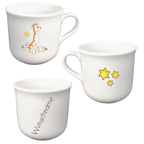 Kindergeschirr Kinderservice 5-tlg. Kinder Service Set aus Porzellan Teller Becher Schale personalisierbar mit Wunschname Name Kindergeschirr mit Namen personalisiert (Giraffe)