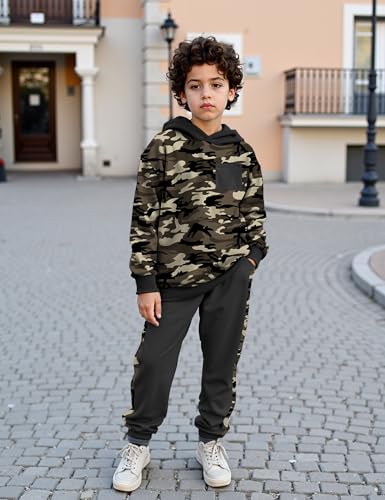 Image of Boys Clothes Fall Winter Outfits Camouflage Long Sleeve Hoodie and Pants 2PC Kids Clothes Boys for 5-14 Years