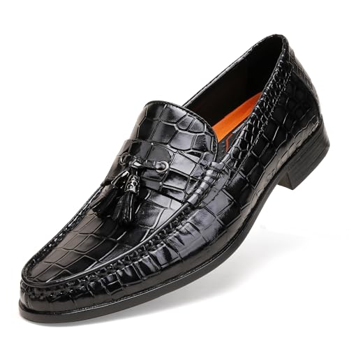 Tassel Loafers for Men, Crocodile Pattern Dress Shoes with Tassel Casual Classic Penny Loafers