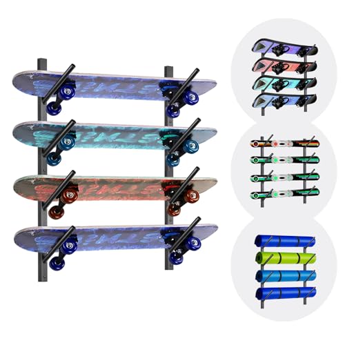 DEYOFA Skateboard-Wandhalterung, Snowboard Halterung, Skihalter – 4-Stockige Halterung, Abnehmbar oder Kombinierbar