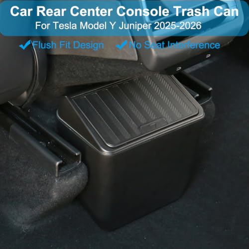 Image of Rear Trash Can Bin for Tesla Model Y Juniper 2026 2025 Accessories | Center Console Organizer with Press Open Design, Backseat Storage Box Garbage Bin for Model Y Juniper 2026