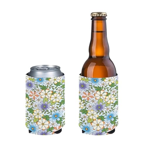 INSTANTARTS Hippie Flower 16 oz Can Sleeve 2 Piece Slim Beer Bottle Cooler Sleeve Durable Neoprene Beverage Bottle Slim Sleeve Coffee Insulated Sleeve