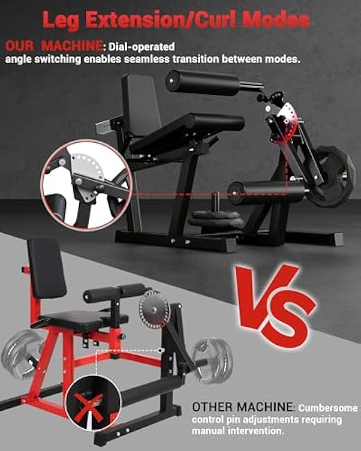 Garvee Leg Extension and Curl Machine, 4-in-1 Leg Press Machines for Home Gym, 700Lbs Weight Capacity Adjustable Workout Equipment, Exercise Bench for Lower Body (Red and Black)