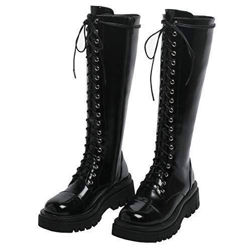 Etebella Damen Knee High Combat Boots Gothic Lack Kniehohe...