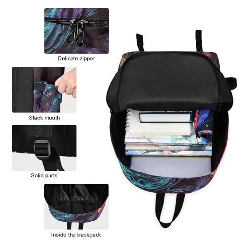 Backpack Lunch Box Set Large Capacity Travel Backpacks and Insulated Lunch Bag for Commute Hiking Picnic Neon Boxer Dog Print3