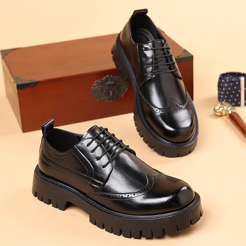 Men's Vintage Wingtip Platform Oxfords - Leather Chunky Heel Lug Sole Derby Shoes with Lace Up - Work Office Dress Shoes3