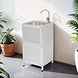 BTM 流し台 ステンレス ガーデンシンク 作業台 キッチン 台所 屋外 シンク 組み立て簡単 収納棚付 庭 高さ調節 調理台 頑丈 シルバー Type B