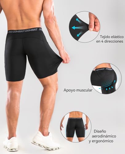Niksa 1 Piezas Mallas Running Hombre Mallas Cortas Hombre Pantalones Cortos Entrenamiento con Bolsillo para Celular Secado Rápido Transpirable Pantalones Cortos, Negro, M - imagen 4