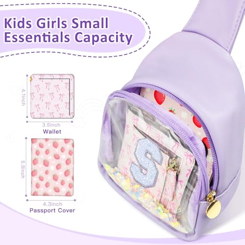 Image of COSHAYSOO Cute Funny 2 3 4 5 6 7 Year Old Girl Birthday Christmas Gift Ideas, Little Girl Purse Toddler Kids Sling Bag Crossbody Purple Small Mini Clear Chest Pouch with Sparkly Initial Letter S