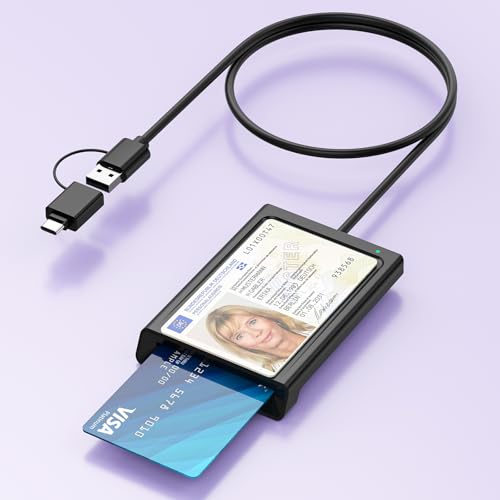 Lecteur de Cartes à Puce USB-A + USB-C avec NFC,Lecteur de Cartes à Puce USB-A + USB-C Lecteur DOD pour Carte d'identité et Carte bancaire Compatible avec...